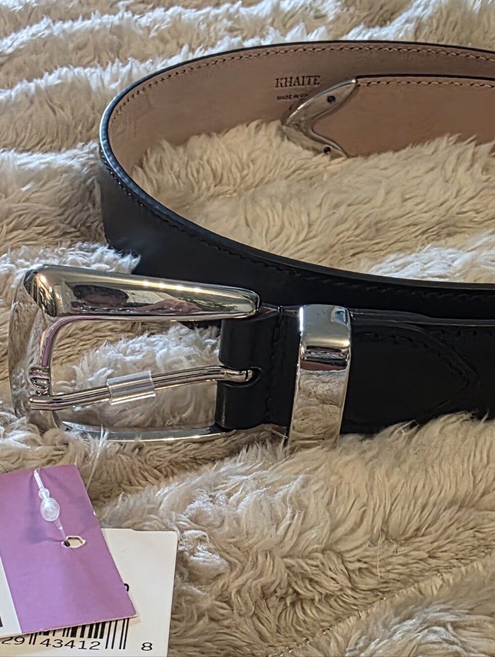 NWT KHAITE Black Leather Women's Belt with Silver Buckle